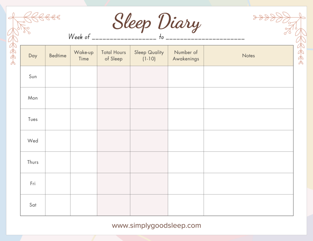 Sleep Diary Sample Template - Daily Sleep Diary for Restful Nights - Simply Good Sleep